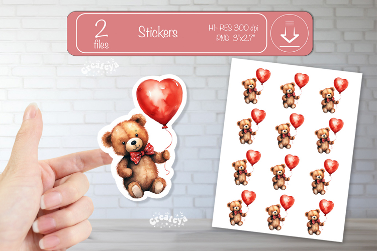 Valentine Cute Baby Animal Stickers Printable Teddy Bear png