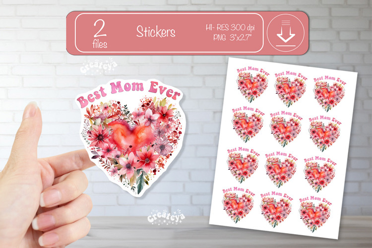 Mother’s Day Heart Stickers PNG Floral Mom Designs flowers