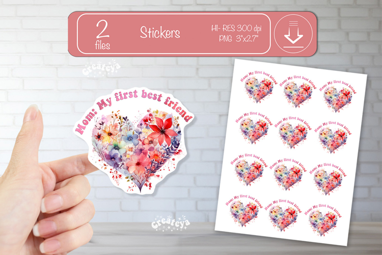 Mother’s Day Heart Stickers PNG Floral Mom Designs flowers