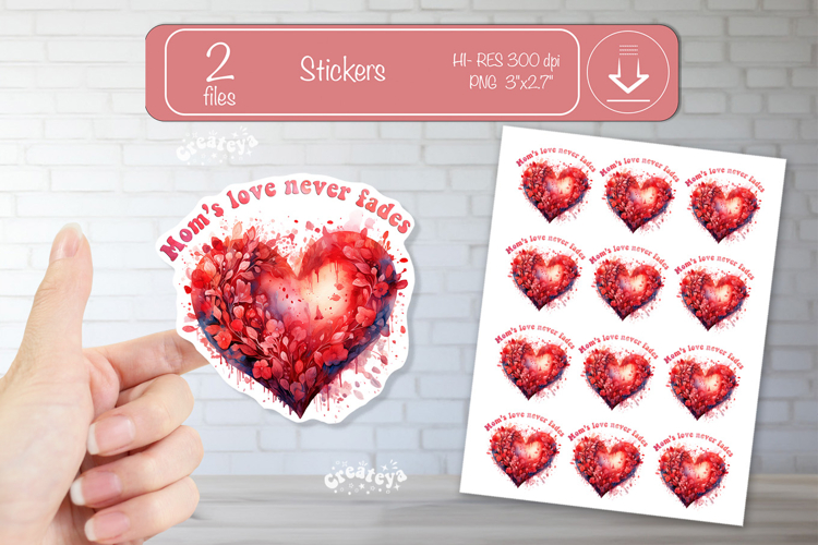 Mother’s Day Heart Stickers PNG Floral Mom Designs flowers