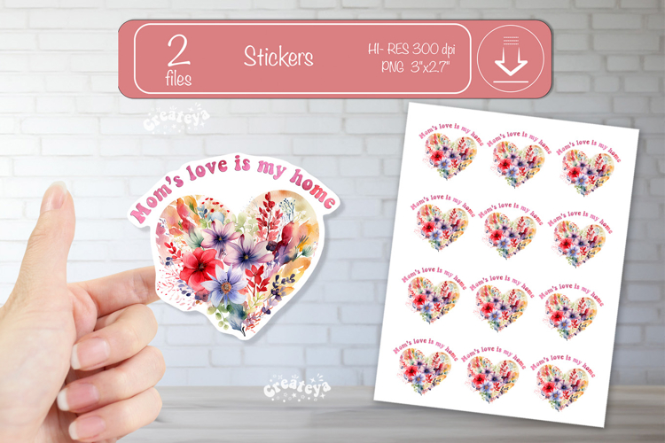 Mother’s Day Heart Stickers PNG Floral Mom Designs flowers