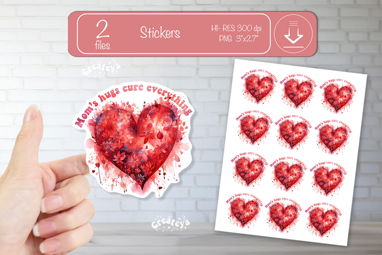 Mother’s Day Heart Stickers PNG Floral Mom Designs flowers