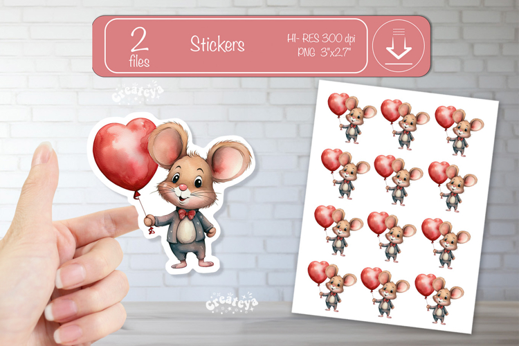 Valentine Cute Baby Animal Stickers Printable Mouse png