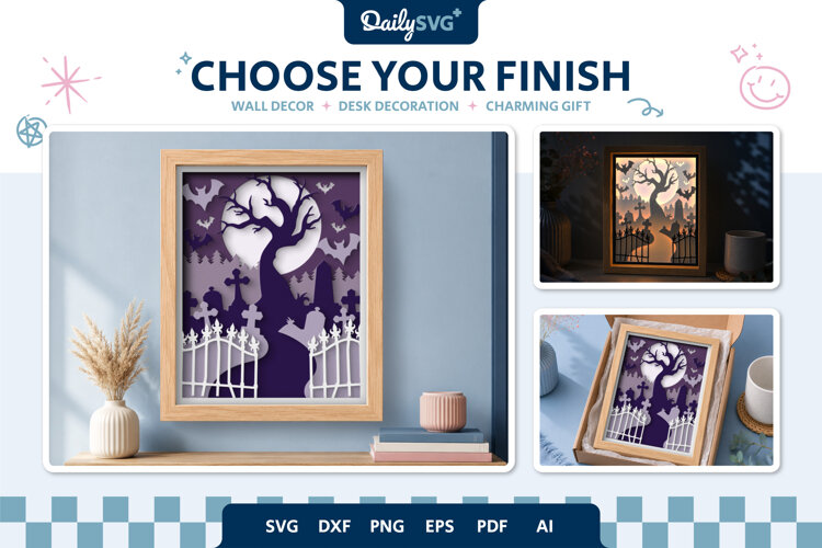 Tombstone Layered Shadow Box SVG Halloween 3D Cut File example image 1