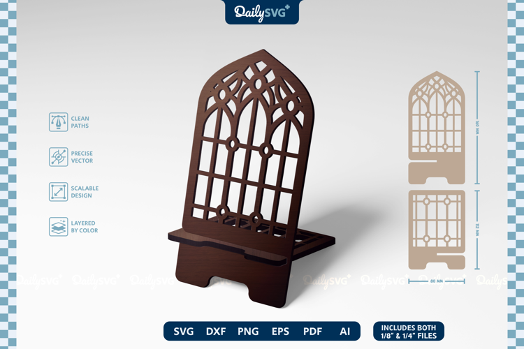 Vintage Gothic Window Phone Stand SVG Laser Cut
