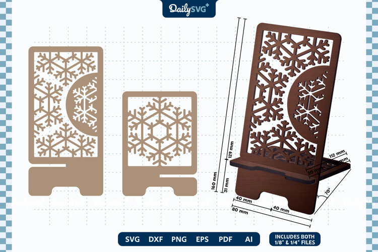 Winter Snowflake Phone Holder SVG Laser Cut Stand example image 1
