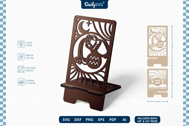 Zodiac Phone Holder SVG | Aquarius Laser Cut Stand