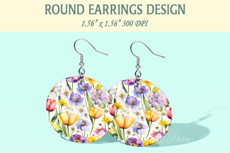 Spring Flowers earrings | Floral Round Earring sublimation