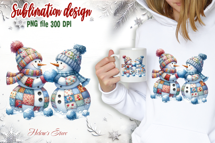 Cute two snowmen clipart|Retro patchwork t shirt designs png