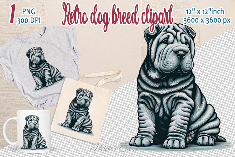 Cute vintage dog clipart | Retro dog breed design png