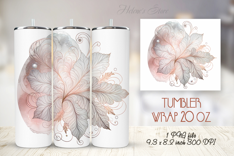 Pink watercolor leaves straight tumbler 20oz wrap designs