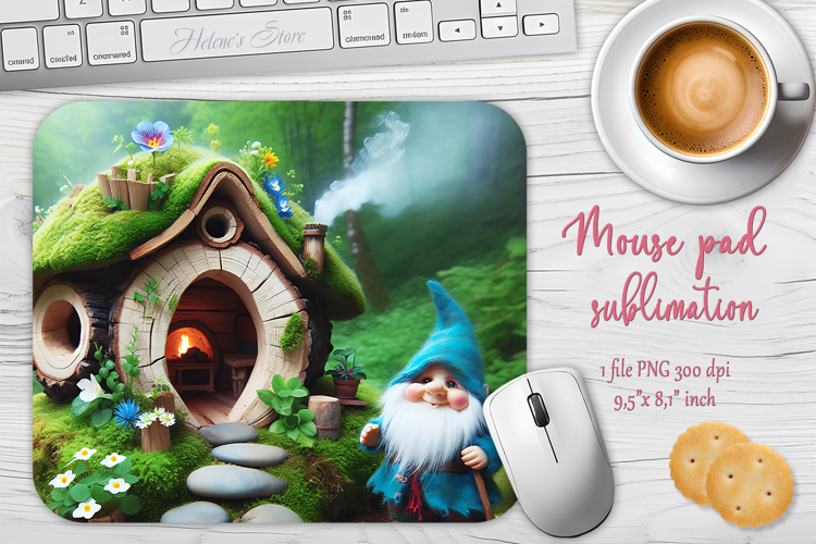 Cute forest gnomes house mouse pad sublimation design png