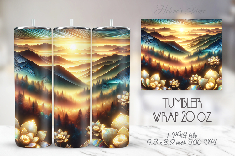 Rainbow sunset Mountains straight skinny tumbler 20oz wrap