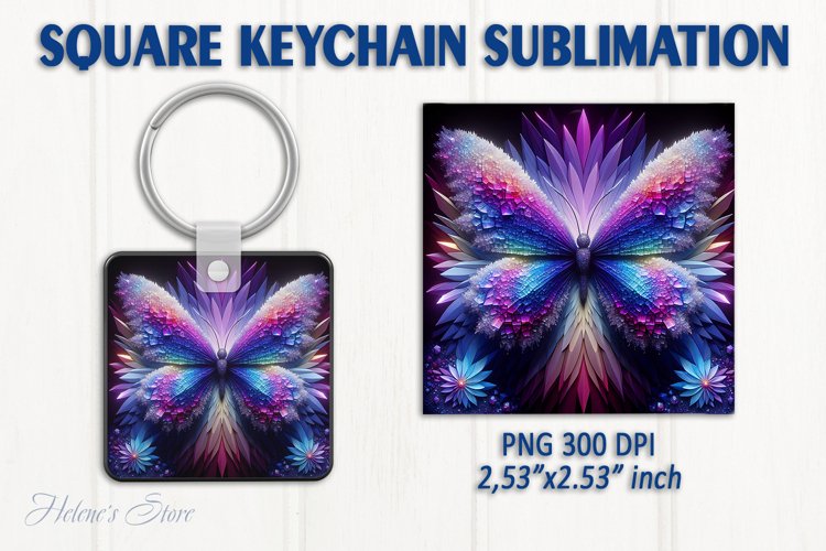 3d Crystal butterfly keychain sublimation | Square keychain example image 1