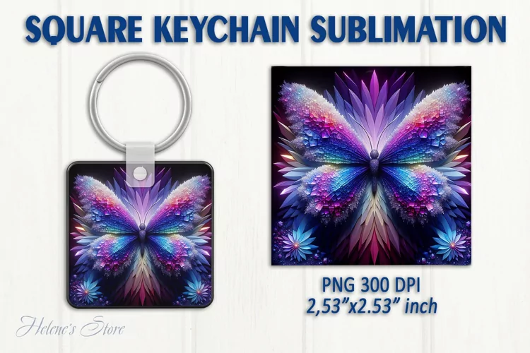 3d Crystal butterfly keychain sublimation | Square keychain