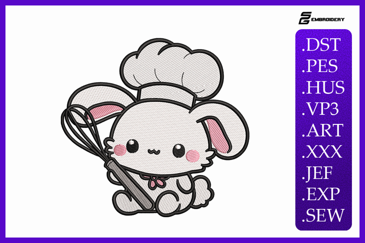 Cute Chef Bunny Embroidery Design For Machine