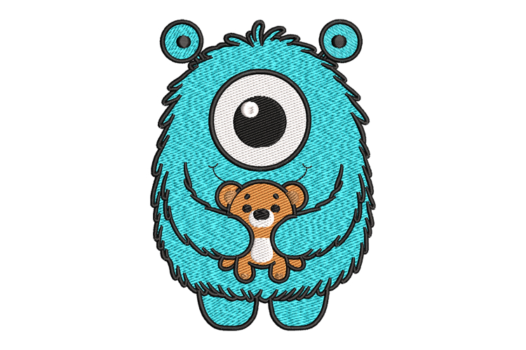 Cute Monster With Teddy Bear Embroidery Designs example image 1