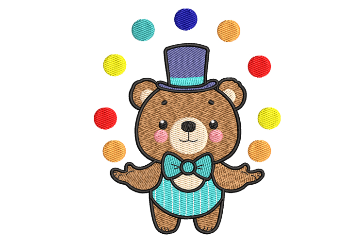 Juggling Teddy Bear Embroidery Design example image 1