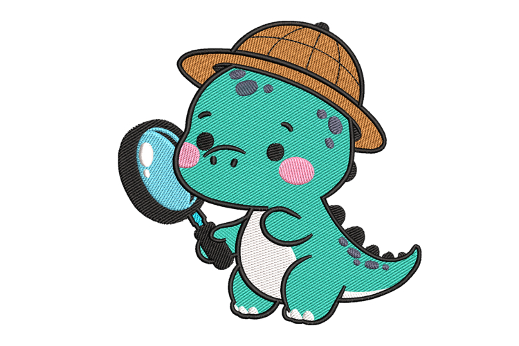 Lovely Detective Dino Embroidery Design example image 1