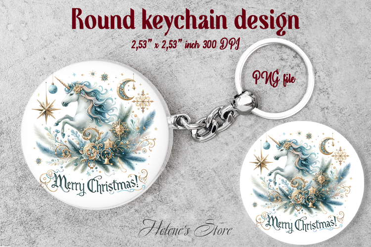 Christmas round keychain design|Magic unicorn Car coaster