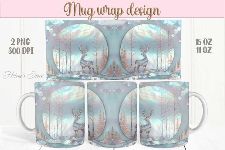 Pastel Christmas deer mug wrap png |Blue and gold mug design