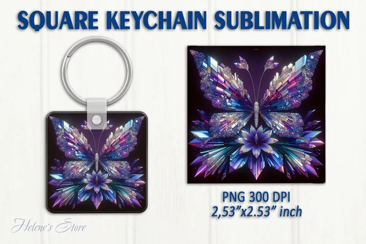 3d Crystal butterfly keychain sublimation | Square keychain