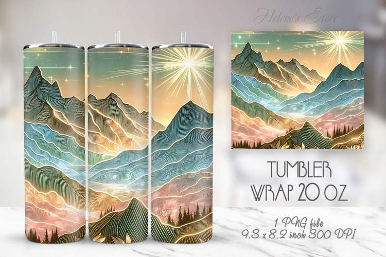 Pastel sunrize Mountains straight skinny tumbler 20oz wrap