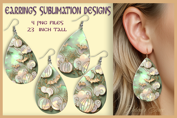 Green Pastel Halloween pumpkin teardrop earrings designs