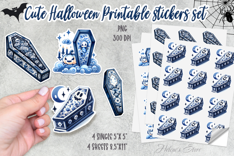 Blue Halloween Coffin Stickers Printable | Monster clipart