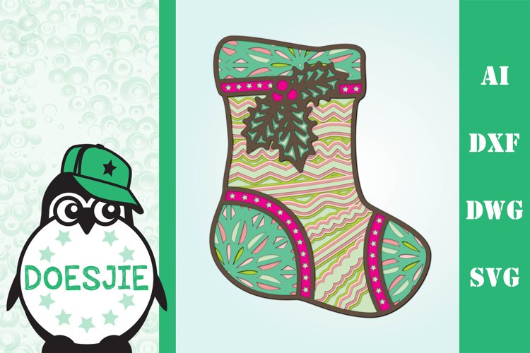 3D layered Christmas mandala stocking sock multi layer svg example image 1