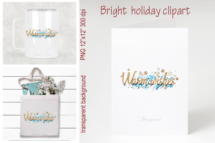 Golden Blue Warm Wishes quote sublimation design clipart png