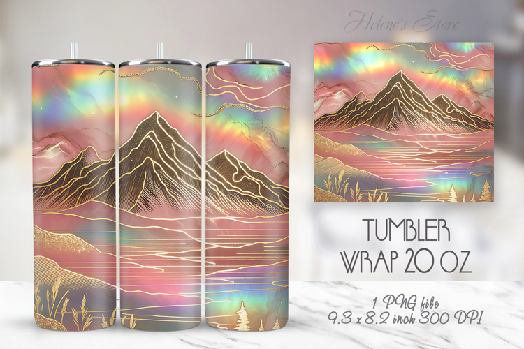 Pink pastel sunrize Mountains straight skinny tumbler 20 oz