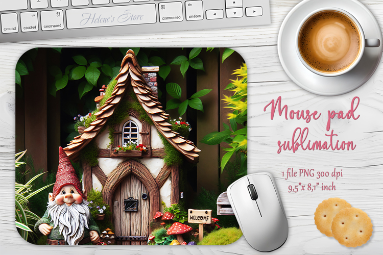 Cute forest gnomes house mouse pad sublimation design png