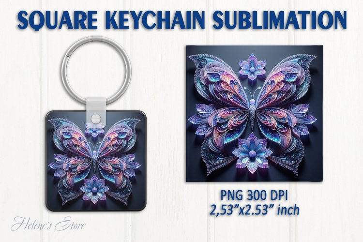 3d Crystal butterfly keychain sublimation | Square keychain example image 1