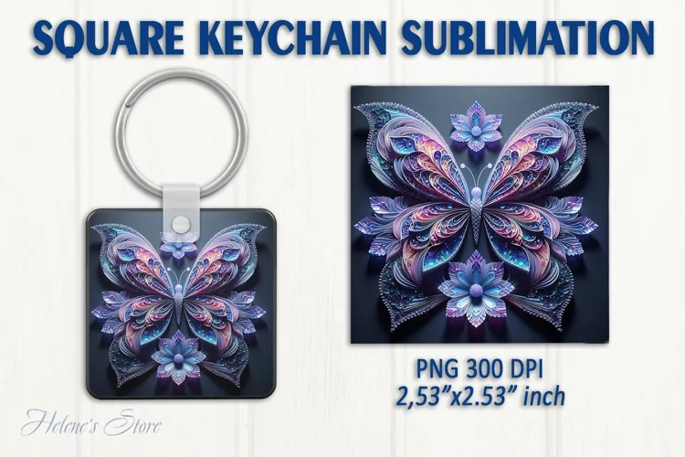 3d Crystal butterfly keychain sublimation | Square keychain