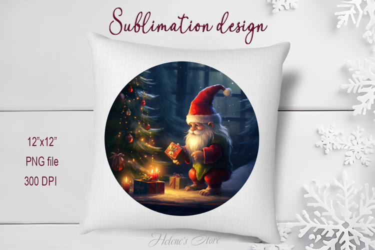 Cute Christmas gnome round sublimation design png