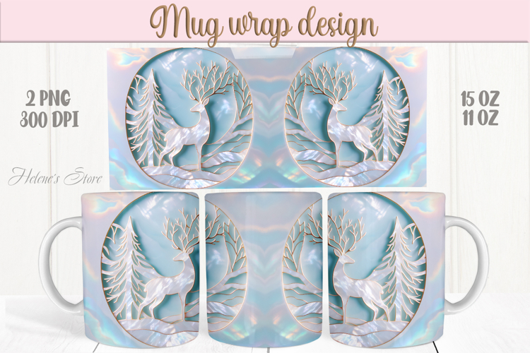 Pastel Christmas deer mug wrap png |Blue and gold mug design