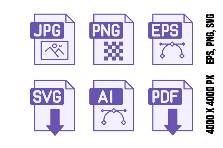 Colored File Icons JPG, PNG, EPS, SVG, AI, and PDF