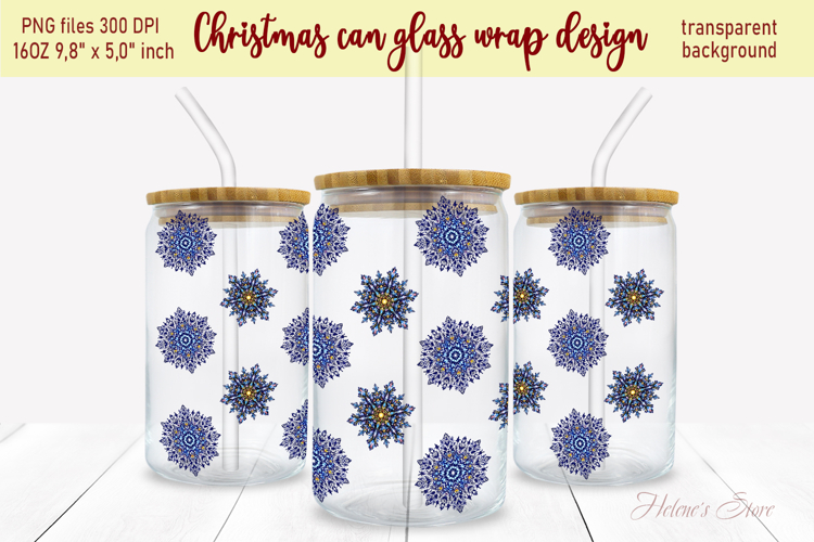 Christmas snowflakes pattern design can glass wrap 16oz