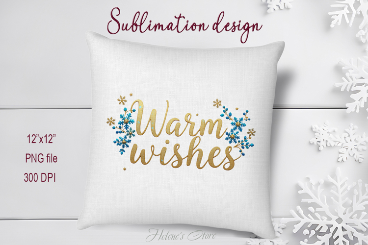 Gold & Blue Warm Wishes quote sublimation design clipart png