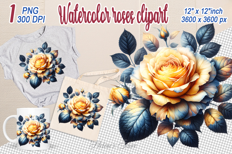 Watercolor Aesthetic Roses Clipart | Amazing yellow Flower