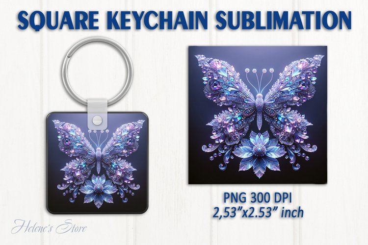 3d Crystal butterfly keychain sublimation | Square keychain example image 1