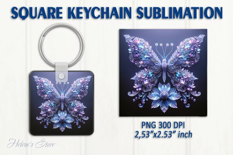 3d Crystal butterfly keychain sublimation | Square keychain