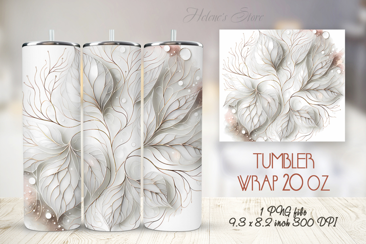 Gold watercolor leaves straight tumbler 20oz wrap designs