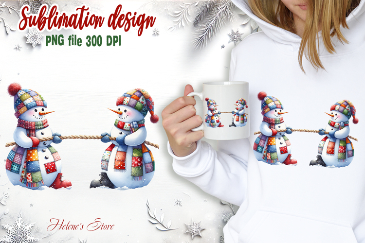 Cute two snowmen clipart|Retro patchwork t shirt designs png