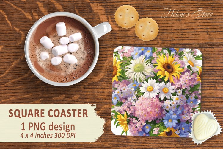Wild flower pattern square coasters | Coaster sublimation