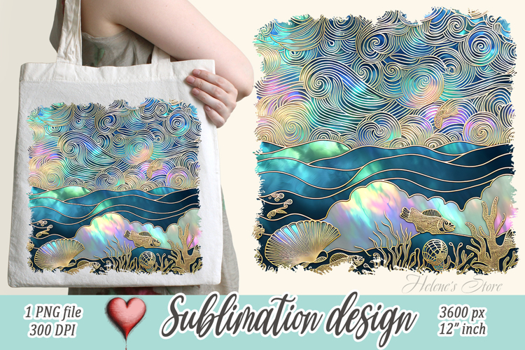 Blue ocean gold and pearl sublimation designs png | Sea life