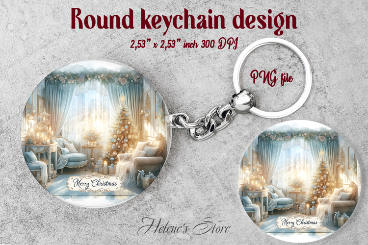 Christmas round keychain design | Christmas tree Car coaster