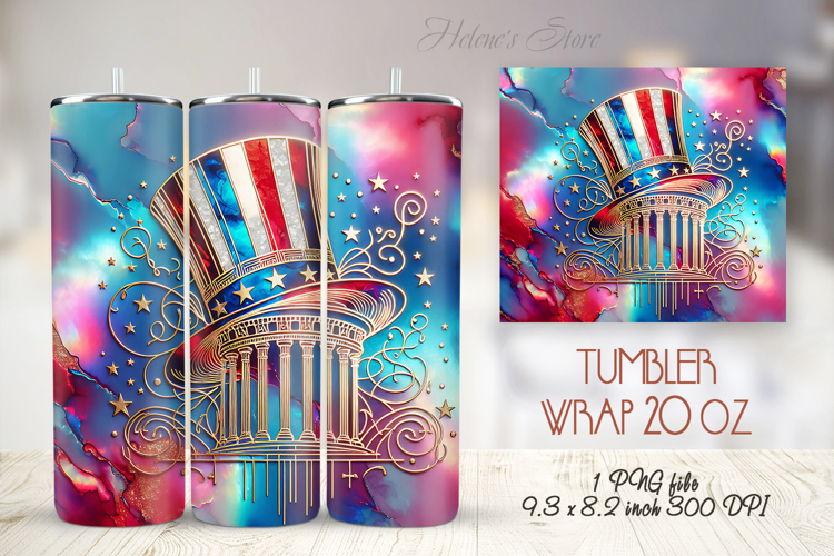 USA Patriotic tumbler wrap 20oz| 4th of July|Uncle Sams hat