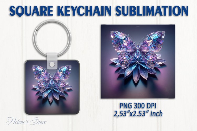 3d Crystal butterfly keychain sublimation | Square keychain example image 1